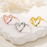 Personalized 1-10 Birthstones Family Heart Sterling Silver Ring Women's Jewelry Birthday Mother's Day Gift for Grandma Mom