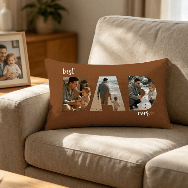 Personalized Best Dad Ever Photo Soft Rectangular Throw Pillow Cover Home Decor Happy Father's Day Gift for Father Man