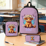 Sac à dos personnalisé avec nom Sac à dos Highland Cow Birth Flower Lunch Bag Trousse à crayons Retour à l'école Cadeau d'anniversaire pour étudiant