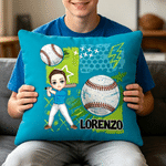 Personalized Multicolor Cartoon Character Baseball Softball Soft Throw Pillow Cover with Name Home Decor Game Day Team Gift for Athlete Coach