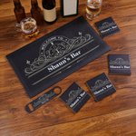 Personalised Retro Bar Mat Coaster Bottle Opener Set with Text and Year Bar Accessory Father's Day Birthday Gift for Bartender Cocktail Lover