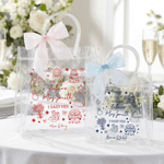 Personalised Wedding Elements Cute Bow Clear Gift Bag with Text Year and Name Wedding Party Gift for Bridesmaids Newlyweds