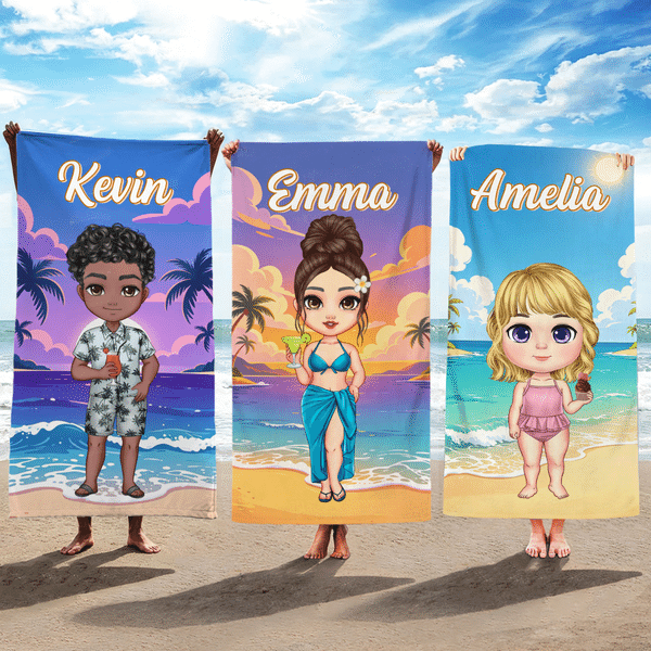 Personalized Cartoon Character Quick Dry Oversized Beach Towel with Name Travel Use Summer Beach Party Gift for Family Friend Kid