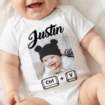 Personalized Photo Ctrl C Ctrl V 100% Cotton T-shirt  Baby Bodysuit Matching Outfit with Name Father's Day Birthday Gift for Dad Grandpa Baby