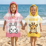 Personalized Cute Cartoon Animal Soft Hooded Beach Towel with Name Beach Party Birthday Gift for Kids