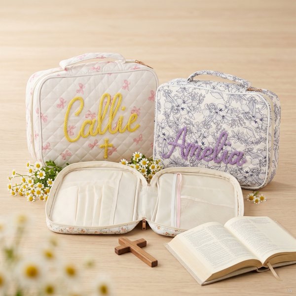 Personalized Cross Floral Cotton Bible Cover with Name Church Baptism Gift for Christians Pastors