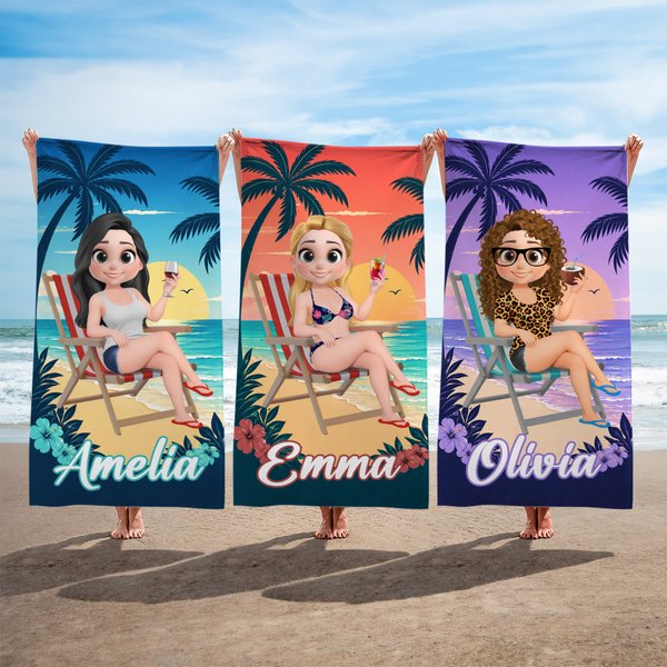 Personalised 3D Cartoon Beach Character Quick Dry Microfiber Beach Towel with Name and Drawstring Bag Travel Essential Birthday Gift for Him Her