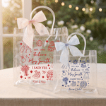 Personalised Wedding Elements Cute Bow Clear Gift Bag with Text Year and Name Wedding Party Gift for Bridesmaids Newlyweds