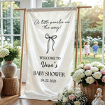 Personalized Bow Trojan Horse Sheep Stroller Silk Banner with Name Title and Date Baby Shower Gift for Newborn Parents