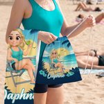 Personalisiertes Strandtuch mit 3D-Cartoon-Charakter | mit Namen | Turnbeutel optional | Reiseaccessoire | Geburtstagsgeschenk für Frauen und Männer