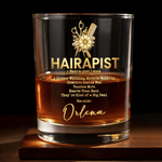 Personalised Hairapist Fun Text 10 oz Rock Whiskey Glass with Name Daily Use Birthday Gift for Hairdresser