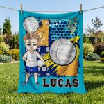 Personalised Volleyball Cartoon Character Soft Throw Blanket with Name Home Decor Team Birthday Gift for Volleyball Players