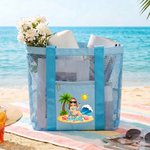 Personalisierte 3D Cartoon Sandbeach Charakter Mesh Beach Tote Bag mit Namen Sommer Urlaub Schwimmbad Geburtstag Geschenk für Frauen Mädchen