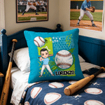 Personalized Multicolor Cartoon Character Baseball Softball Soft Throw Pillow Cover with Name Home Decor Game Day Team Gift for Athlete Coach