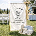 Personalized Bow Trojan Horse Sheep Stroller Silk Banner with Name Title and Date Baby Shower Gift for Newborn Parents