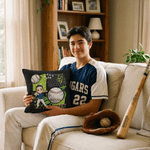 Personalized Multicolor Cartoon Character Baseball Softball Soft Throw Pillow Cover with Name Home Decor Game Day Team Gift for Athlete Coach