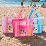 Personalisierte 3D Cartoon Sandbeach Charakter Mesh Beach Tote Bag mit Namen Sommer Urlaub Schwimmbad Geburtstag Geschenk für Frauen Mädchen