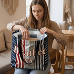 Personalised Stars and Stripes Design Large Tote Bag with Name and Area Independence Day Gift For Americans
