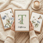 Personalised Watercolor Flower 3-Piece Split Canvas Prints with Name and Initial Nursery Decor Birthday Gift for New Parents