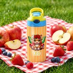 Personalized Birth Flower Highland Cow Name 12 oz Insulated Water Bottle with Straw and Handle Back to School Birthday Gift for Girls