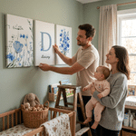 Personalised Watercolor Flower 3-Piece Split Canvas Prints with Name and Initial Nursery Decor Birthday Gift for New Parents