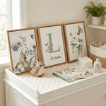 Personalised Watercolor Flower 3-Piece Split Canvas Prints with Name and Initial Nursery Decor Birthday Gift for New Parents