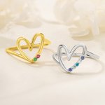Personalized 1-10 Birthstones Family Heart Sterling Silver Ring Women's Jewelry Birthday Mother's Day Gift for Grandma Mom