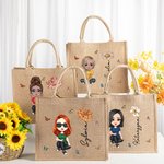 Personalizowana torba jutowa dla kobiet z kwiatem urodzinowym w stylu kreskówkowym i imieniem prezent na ślub urodziny Dzień Matki dla niej