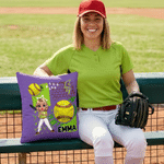 Personalized Multicolor Cartoon Character Baseball Softball Soft Throw Pillow Cover with Name Home Decor Game Day Team Gift for Athlete Coach