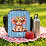Sac à dos personnalisé avec nom Sac à dos Highland Cow Birth Flower Lunch Bag Trousse à crayons Retour à l'école Cadeau d'anniversaire pour étudiant