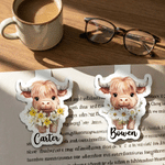 Personalised Highland Cow Birth Flower Magnetic Bookmark Clip with Name Birthday Holiday Gift for Bookworms Reading Lovers