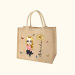 Personalizowana torba jutowa dla kobiet z kwiatem urodzinowym w stylu kreskówkowym i imieniem prezent na ślub urodziny Dzień Matki dla niej