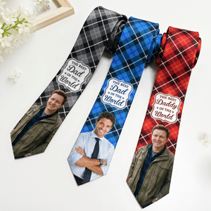 Personalized The Best Dad in the World Photo Tie with Name and Text Birthday Anniversary Father's Day Gift for Men Dad