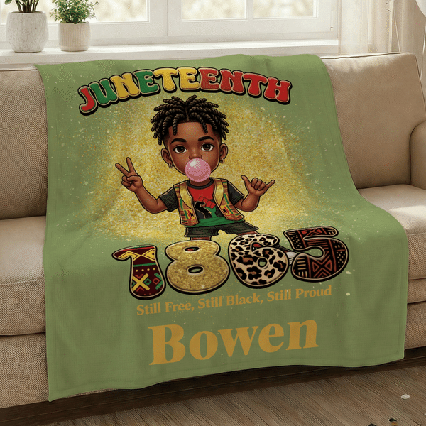 Personalizzato carino cartone animato Juneteenth africano bambini morbido lancio coperta con nome nero giorno dell'indipendenza regalo per ragazzo ragazza