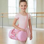 Personalised Cartoon Ballerina Initial Birth Flower Seersucker Duffle Bag with Name Travel Essential Game Day Birthday Gift for Ballet Dancers