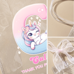 Personalizzato fantasia Unicorno iniziale Borsa regalo trasparente con fiocco nastro nome e testo uso quotidiano festa di compleanno regalo per bambino ragazza figlia