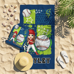 Personalized Multicolor Ball Sports Cartoon Character Oversized Quick Dry Beach Towel with Name Beach Party Birthday Gift for Ball Sports Lovers