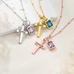 Collier croix personnalisée avec nom et pierre de naissance Bijoux chrétiens délicats Cadeau de baptême pour femme