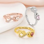 Personalised Infinity Symbol Paw Print Sterling Silver Ring with Text and Heart Birthstone Pet Loss Sympathy Memorial Gift for Pet Owner Lover