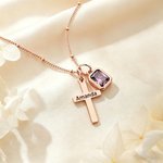 Collier croix personnalisée avec nom et pierre de naissance Bijoux chrétiens délicats Cadeau de baptême pour femme