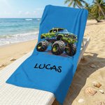 Spersonalizowany kolorowy ręcznik plażowy Cool Truck Soft Quick Dry z imieniem Letnie wakacje Urodzinowy prezent na plażę dla chłopców Dzieci Nastolatki Miłośnicy ciężarówek