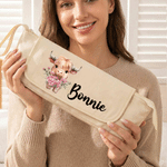 Personalised Cute Highland Cow Birth Flower Hair Tools Travel Bag with Name Travel Birthday Gift for Women Girls