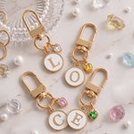 Personalized Minimalist Heart Birthstone Bag Charm Keychain with Initial Daily Use Birthday Anniversary Gift for Women Girls
