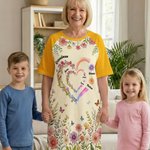 Personalised Watercolor Double Heart Birth Flowers Lounge Pyjamas with Names and Pockets Daily Wear Birthday Mother's Day Gift for Grandma Mom