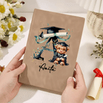 Personalised Graduation Highland Cow A5 A6 PU Leather Notebook Cover with Name and Initial Graduation Gift for Students Graduates