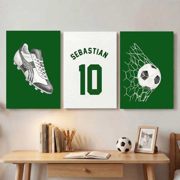 Personalized Multicolour Ball Sports 3-Piece Canvas Prints with Name and Number Bedroom Decor Ship from USA Birthday Gift for Teenager