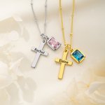 Collier croix personnalisée avec nom et pierre de naissance Bijoux chrétiens délicats Cadeau de baptême pour femme