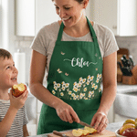 Personalized Birth Flower Apron with Name and Pocket Birthday Mother's Day Gift for Mother Grandma