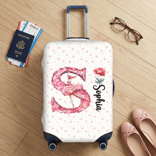 Personalizzato Ballerina iniziale nascita fiore copribagagli per 18-32 pollici con nome viaggio compleanno regalo di vacanza per gli amanti del balletto viaggiatori