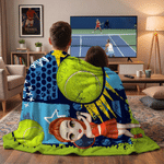 Personalisierte Multicolor Cartoon Tennis Charakter weiche Decke mit Namen Home Decor Team Geburtstag Geschenk für Tennisliebhaber